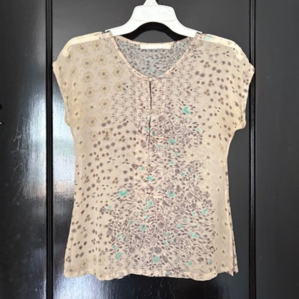 Erica Tanov Floral Print Silk Chiffon Top